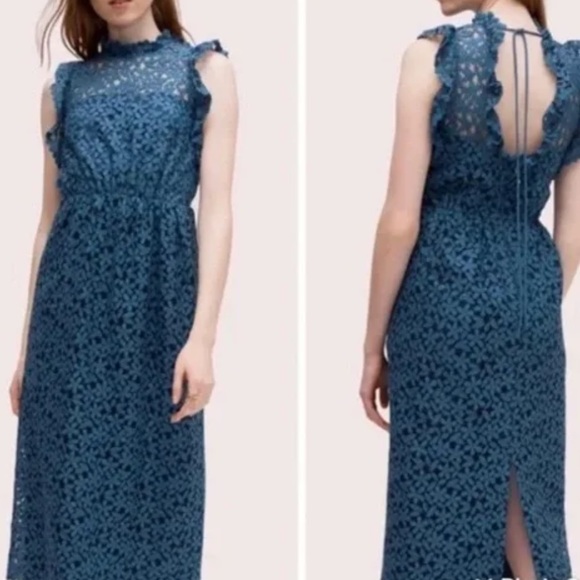 Kate Spade Flora Lace Ruffle Dress blue. - Picture 1 of 16